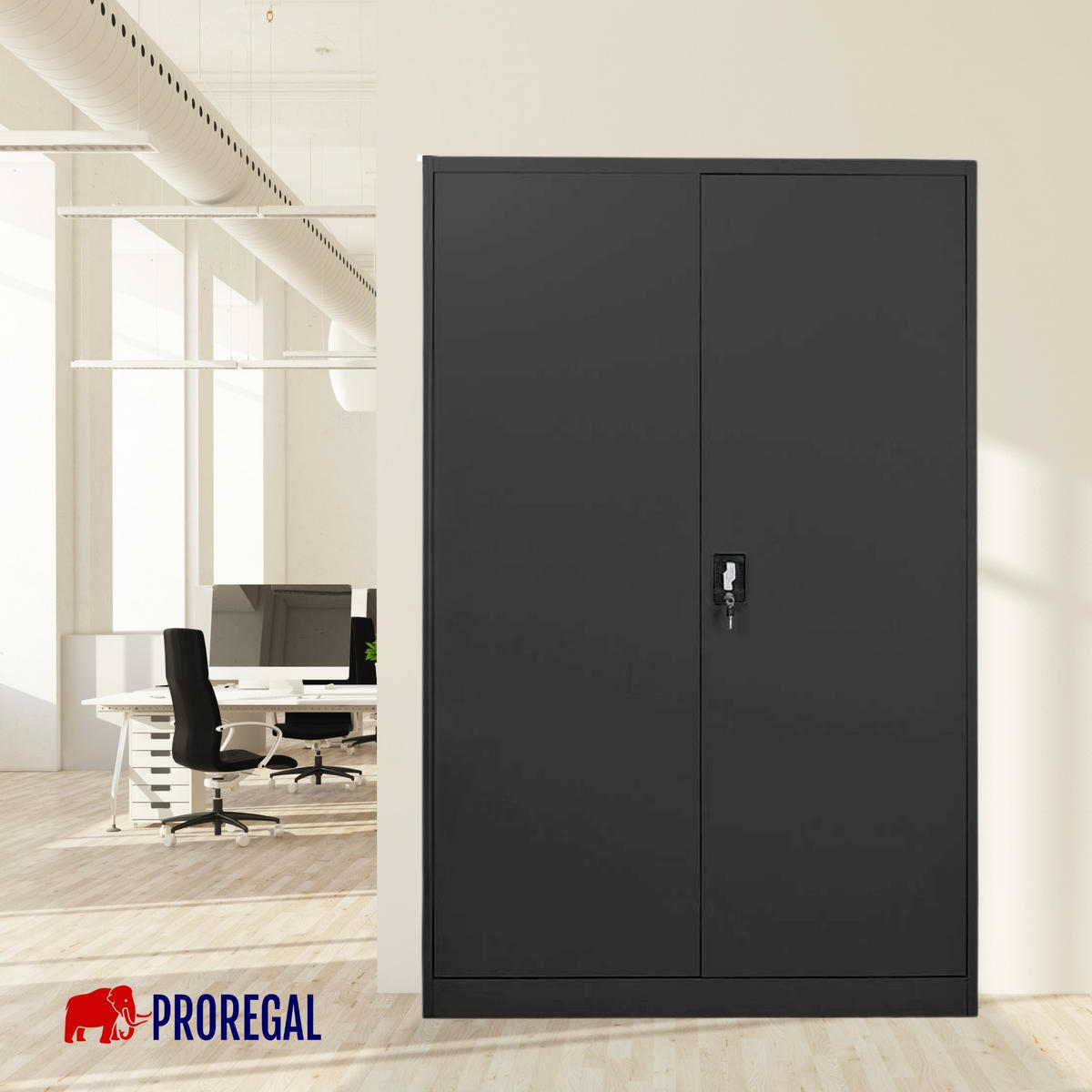 FLÜGELTÜRENSCHRANK Elephant 180x120x40cm 4 Ebenen Schwarz - Schwarz, Metall (120/180/40cm) - PROREGAL