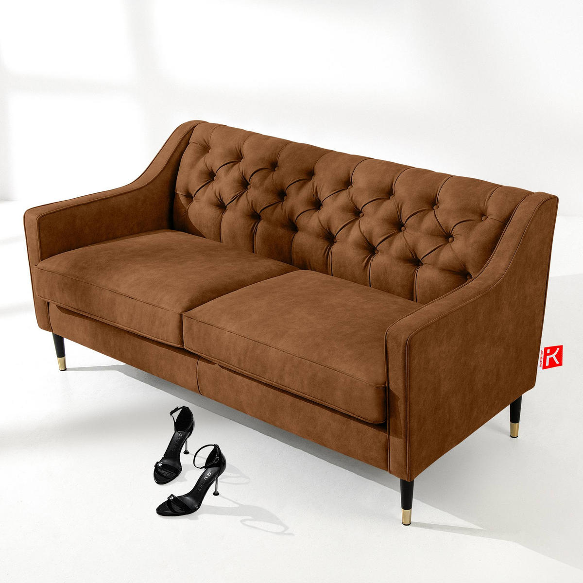 2-SITZER-SOFA NOMUS gesteppt, Dunkelorange - Wengefarben/Dunkelorange, Holzwerkstoff (170/78/80cm) - KONSIMO®