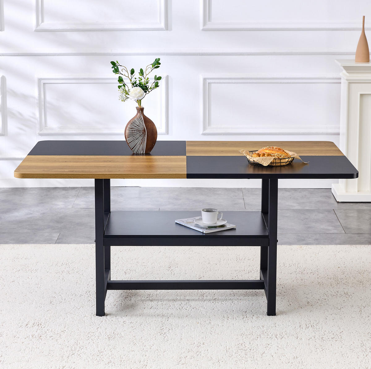ESSTISCH aus MDF und Metall 160x90x76 cm Braun/Schwarz mit Ablagefach im Industriedesign - Schwarz, Holzwerkstoff (160/90/76cm) - Modfu