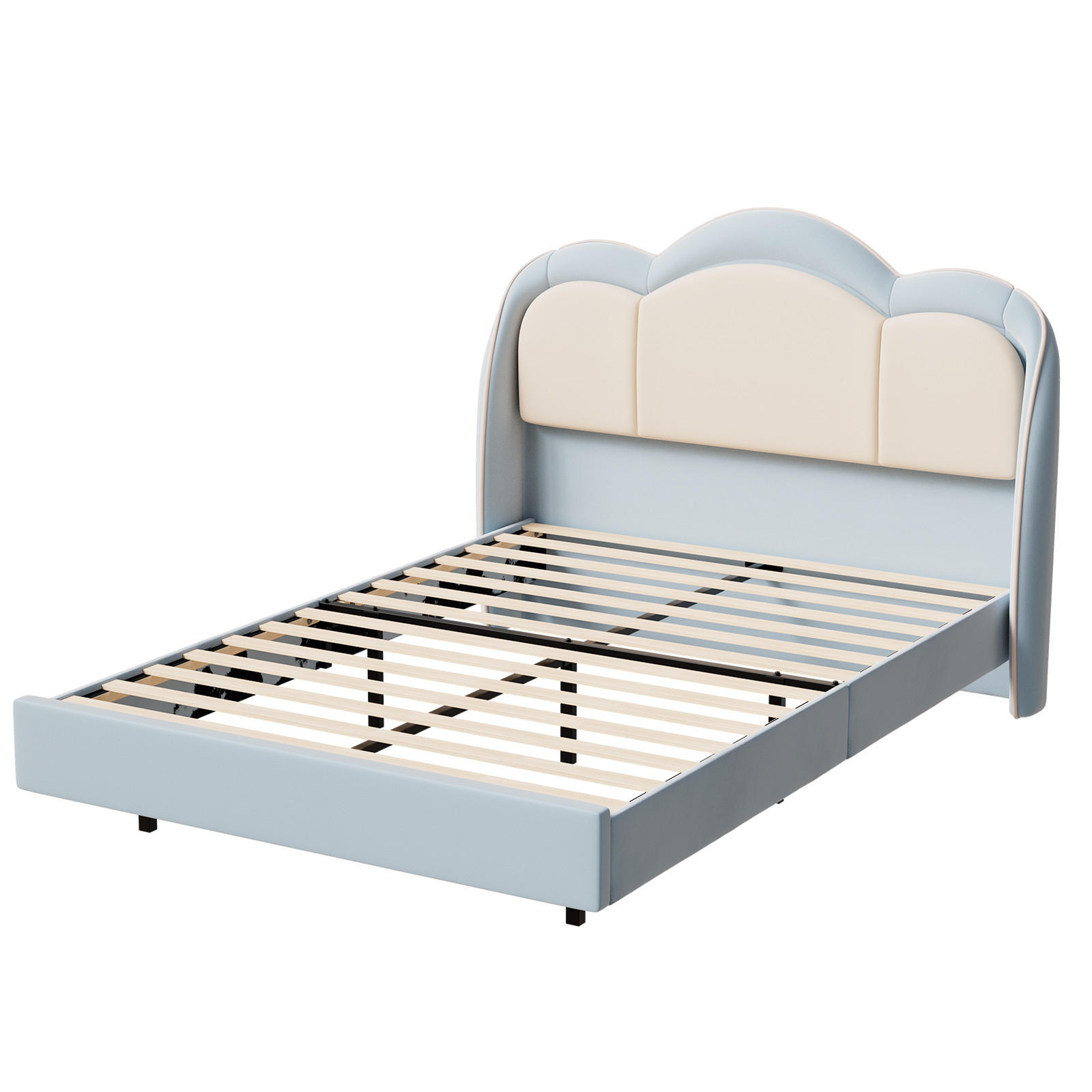 KINDERBETT 140×200 cm, LED-Musiklampe, schwebendes Design, Kopfteil in Wolkenform, bett Blau - Blau, Metall (140/215cm) - HOMAVO