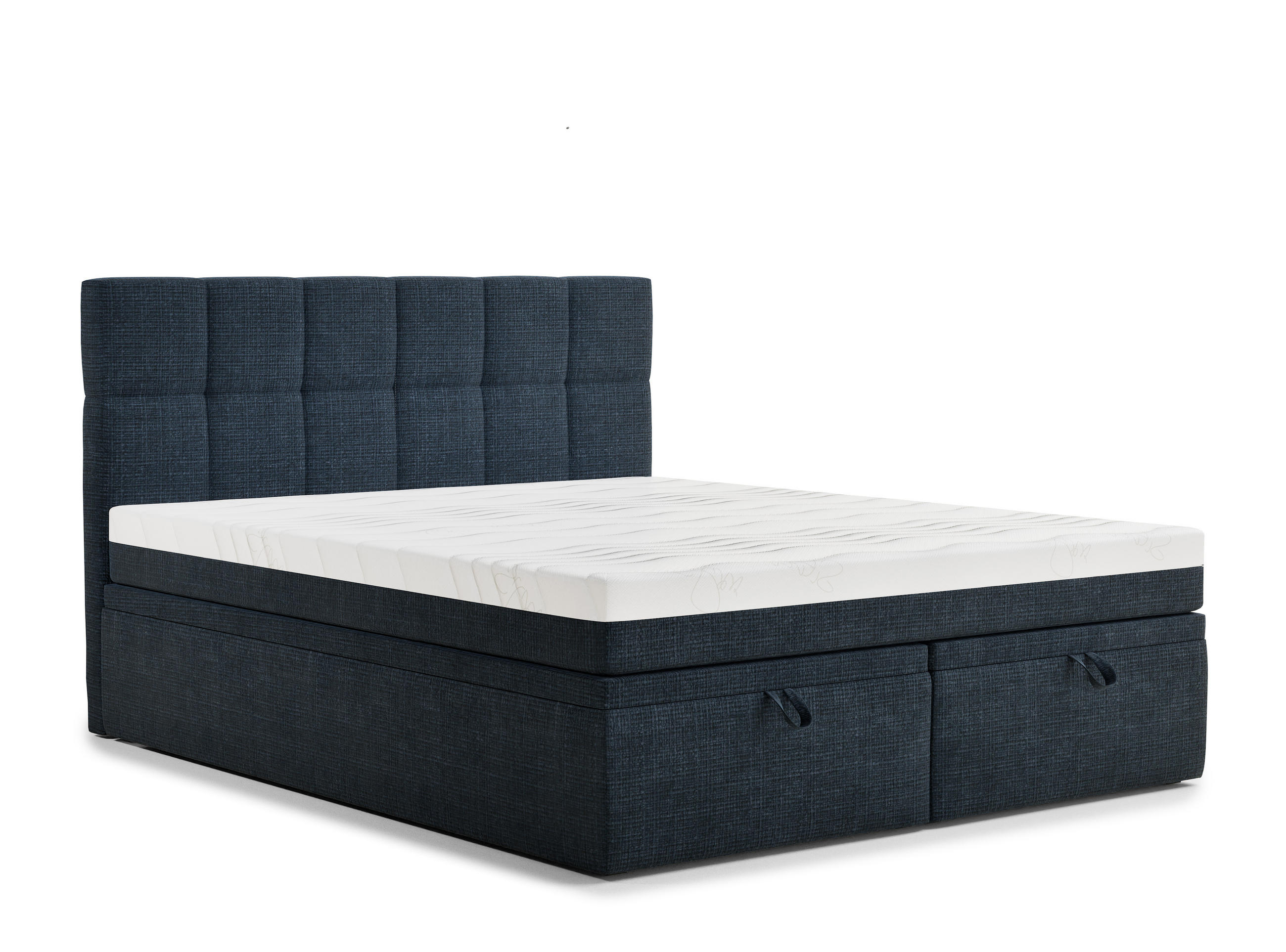 BOXBETT 140/200 cm Gotu M, in Marineblau, Matratze, gepolstertes Kopfteil, Bettkasten, H3 = fest - Schwarz/Dunkelblau, Holz/Holzwerkstoff (140/200cm) - Maison de Reve