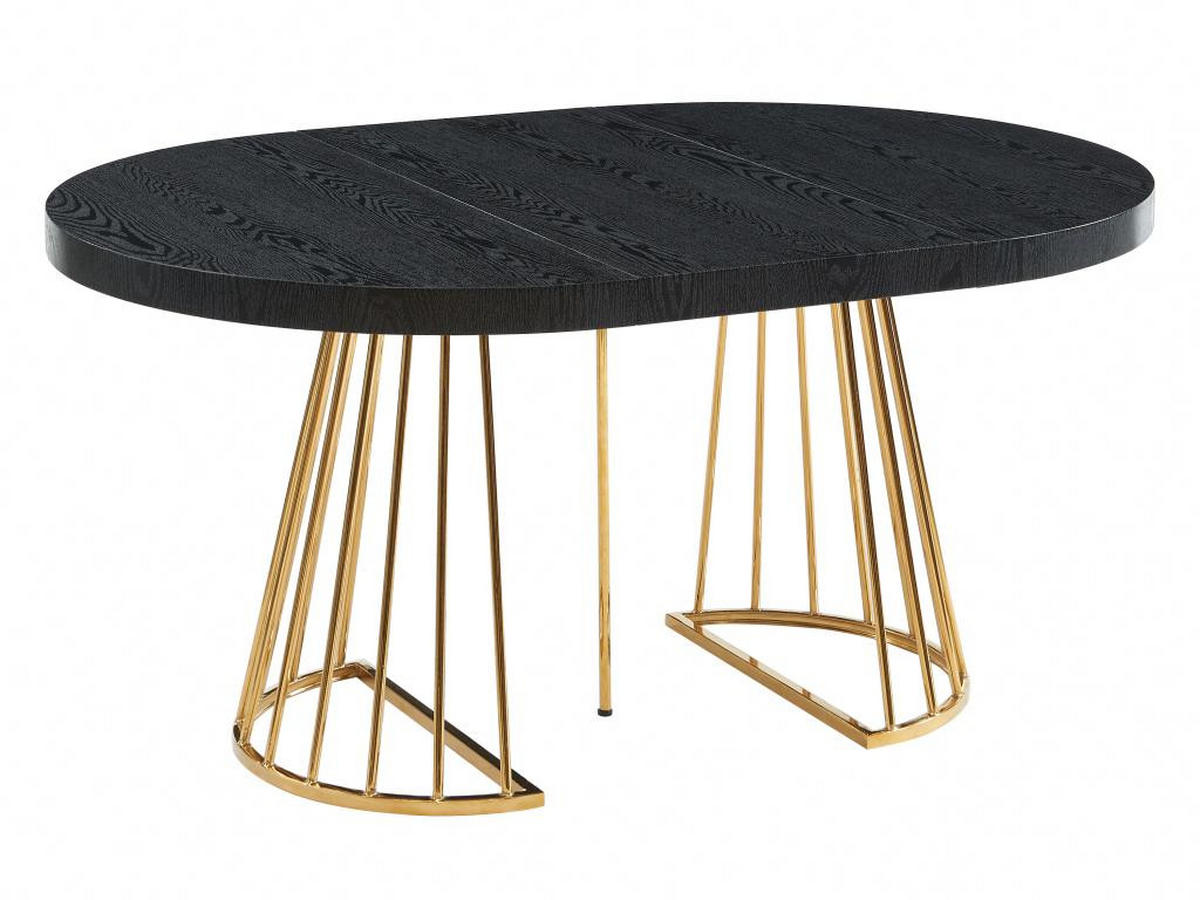 ESSTISCH ausziehbar - 2 bis 12 Personen - MDF & Stahl - Schwarz & Goldfarben - FIRELA - Schwarz, Holz (260/110/76cm) - Vente-Unique