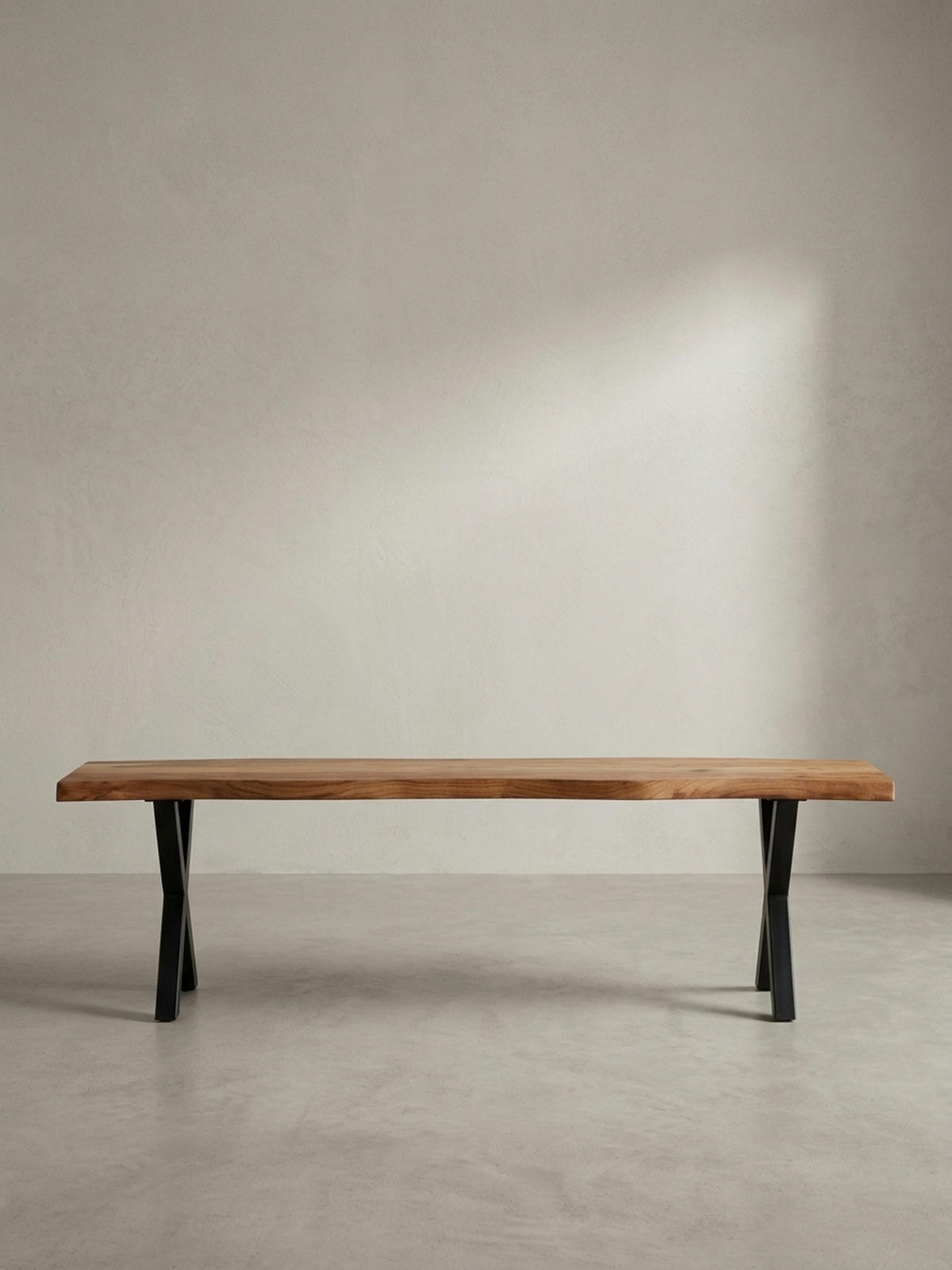 ESSZIMMERBANK Massivholz Metall Baumkante X-Beine, Akazie 180x40x46 cm - Schwarz/Braun, Holz/Metall (180/46/40cm) - KADIMA DESIGN