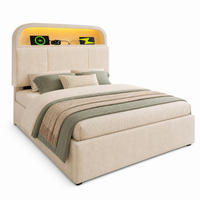 POLSTERBETT 90/200 mit Bettkasten, LED und USB in Beige - Beige, Holzwerkstoff/Textil (90/200cm) - EVRYAE