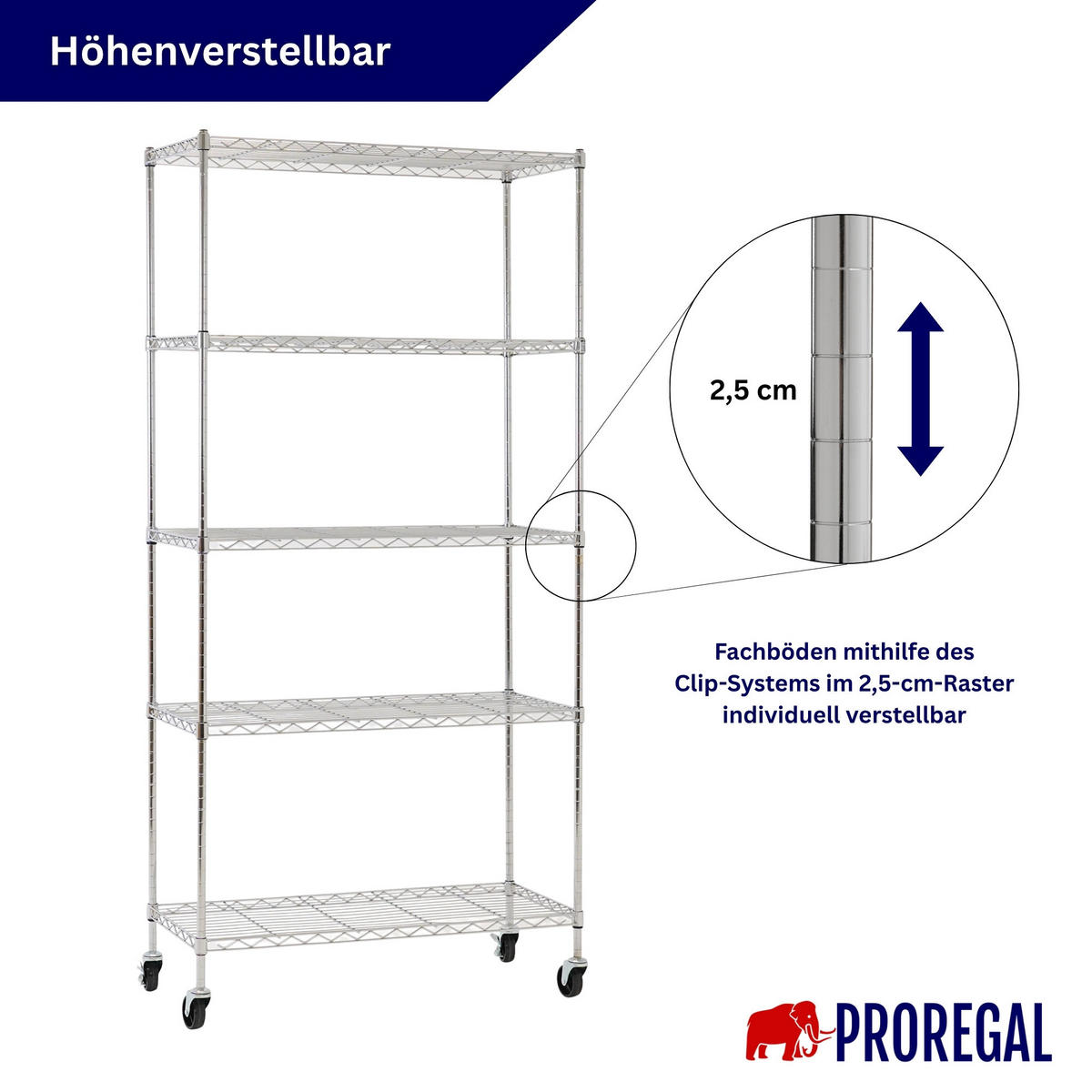 GITTERREGAL 2er - Set HADES mit Rollen & 5 Gitterböden Metall 180x90x40cm Silber - Silberfarben, Metall (90/180/40cm) - PROREGAL
