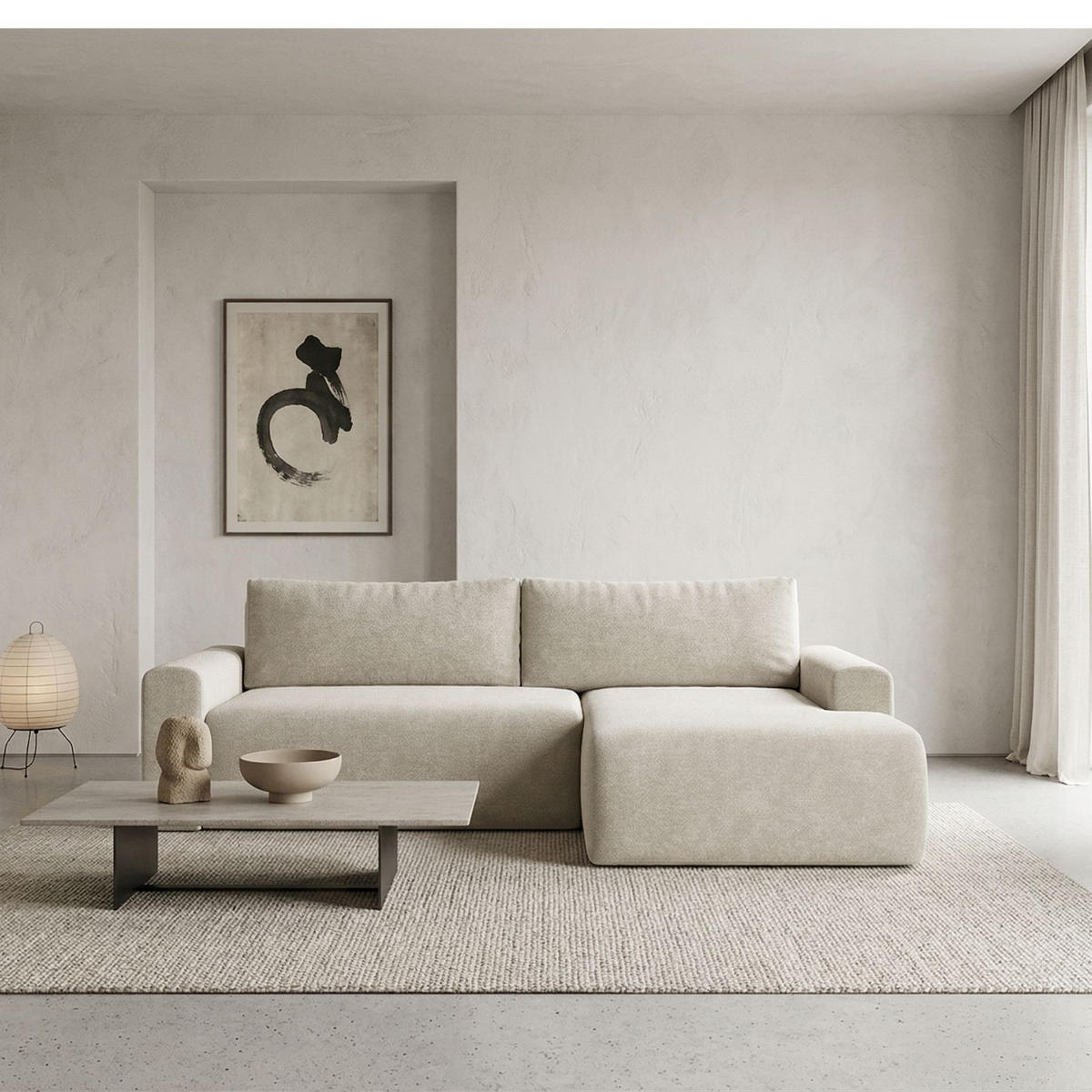 ECKSOFA MILO LARGE mit Schlaffunktion, Bettkasten und Cordbezug, Rechts - VIBE 03 - Creme, Holz (270/142cm) - Dekori_Interiors