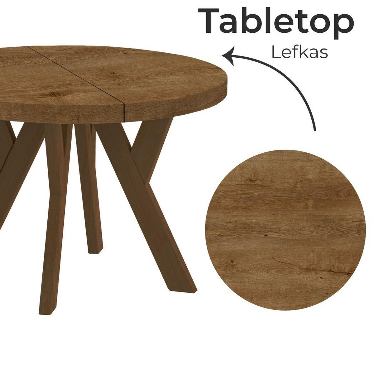 ESSTISCH Runder Ausziehbarer PERO 100/150, Eiche Lefkas - Dunkelbraun, Holz (150/100/77cm) - Dekori_Interiors