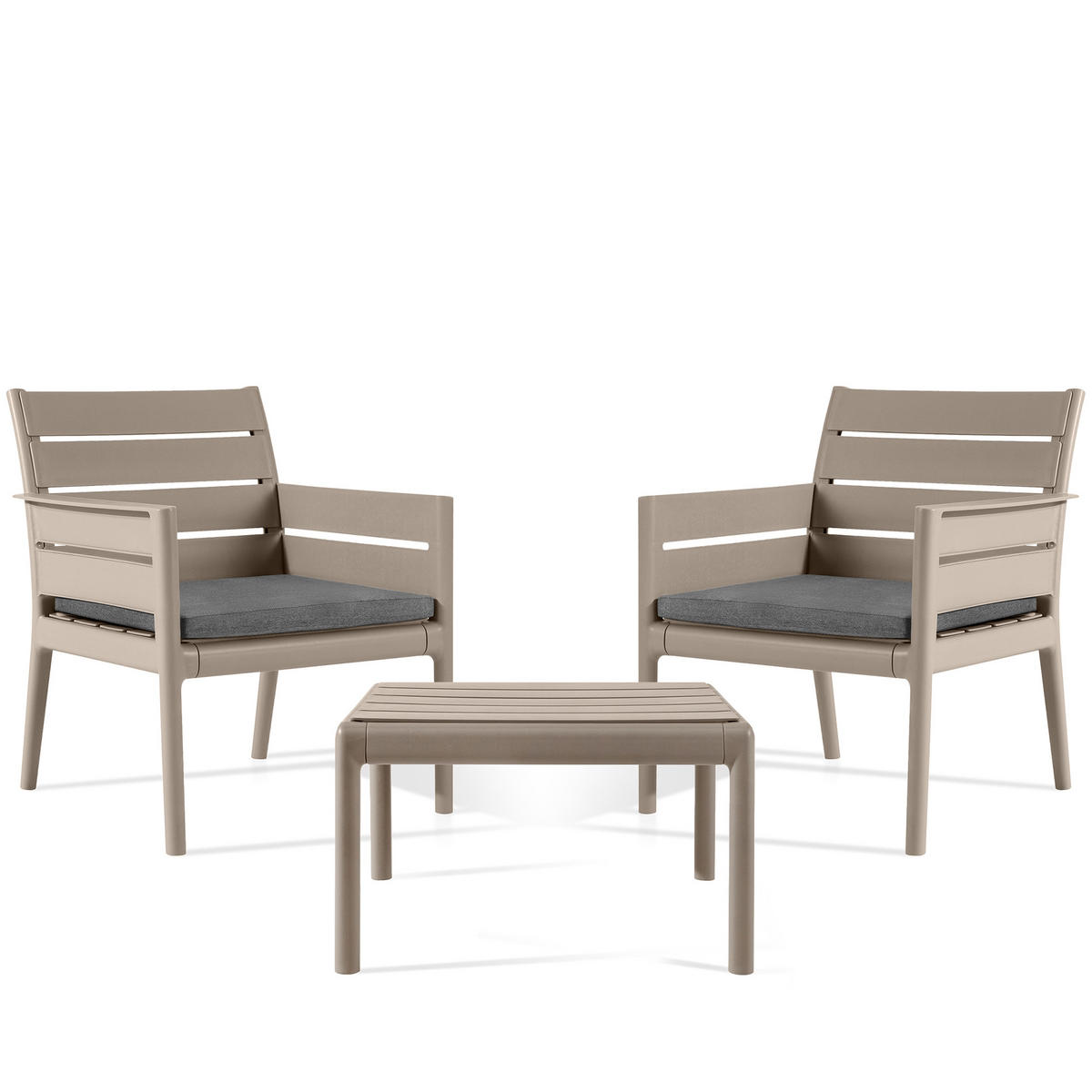 GARTENMÖBEL-SET MITTU 3-tlg, Beige/Braun - Beige/Braun, Kunststoff - KONSIMO®