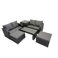 GARTENMÖBEL SET mit Sofa Polyrattan 6-Sitzer Dunkelgrau - Dunkelgrau/Grau, Glas/Kunststoff - Fimous