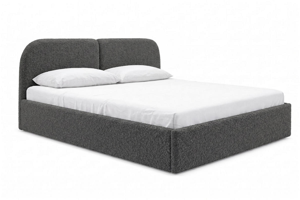POLSTERBETT Sogno Grau 160x200 cm, mit Bettkasten und weichem Kopfteil, Bouclé - Grau, Holzwerkstoff/Textil (160/200cm) - Bettso