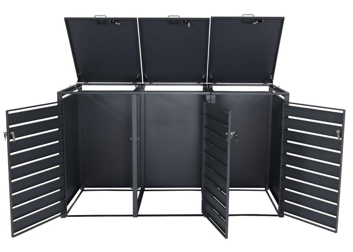 MÜLLTONNENBOX 3er 117x200x80cm Anthrazit Kirsche-Holzoptik Dunkelbraun - Kirschbaumfarben, Metall (200/117/80cm) - PROREGAL