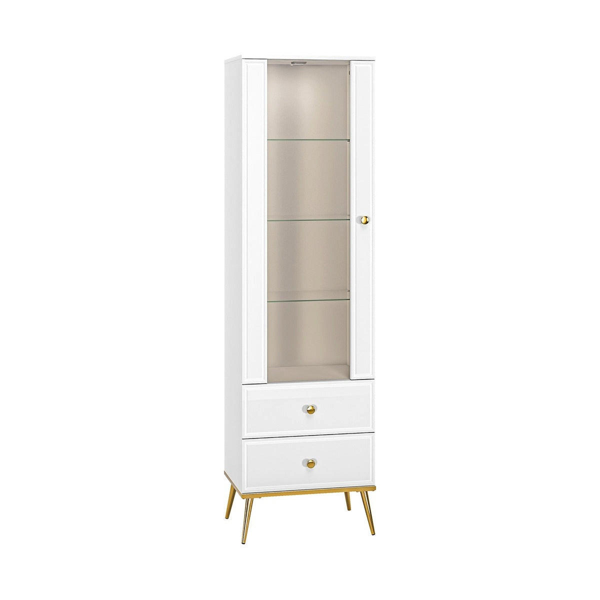 VITRINE – 55 cm – Goldin – Weiß Hochglanz - Weiß Hochglanz, Holzwerkstoff (55/190/40cm) - hi-markt