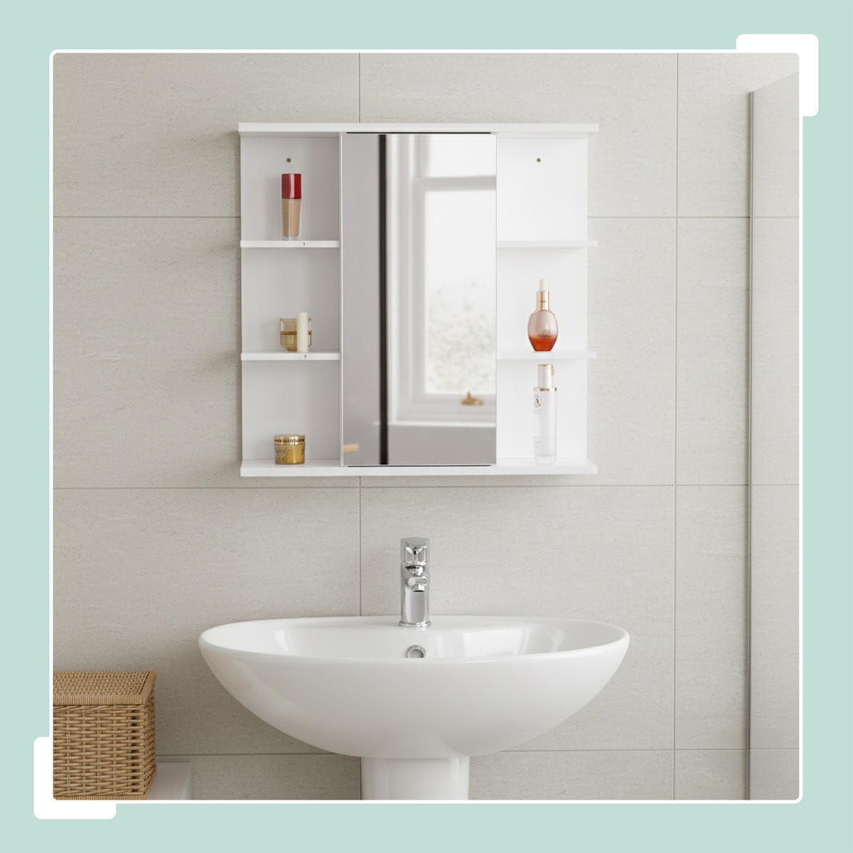 ZRKADLOVÁ skriňa - biela, kompozitné drevo/sklo (62/64/21cm) - Relaxdays