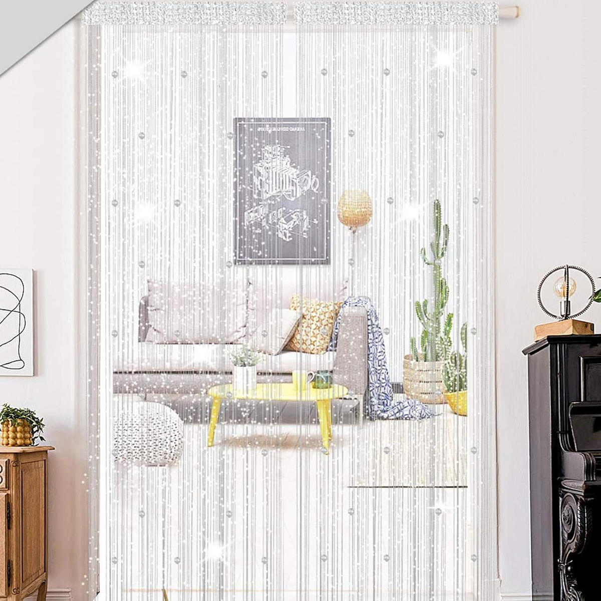 FADENVORHANG mit Perlen 100x200 cm Weiß - Weiß, Textil (10/1.5/10cm)