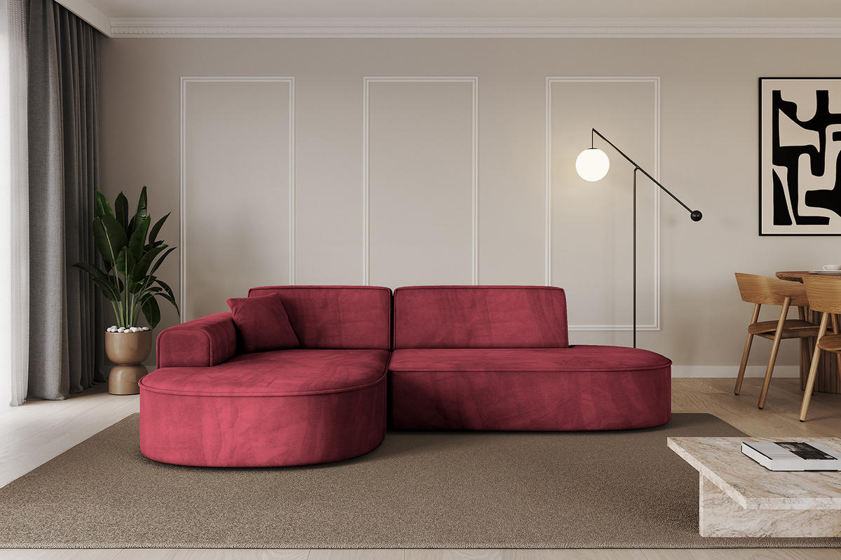 ECKSOFA Ottomane Links MARI-L1 - 243x171x79 cm Bordeaux Velours - Bordeaux/Schwarz, Holzwerkstoff/Kunststoff (243/171cm) - ALTDECOR