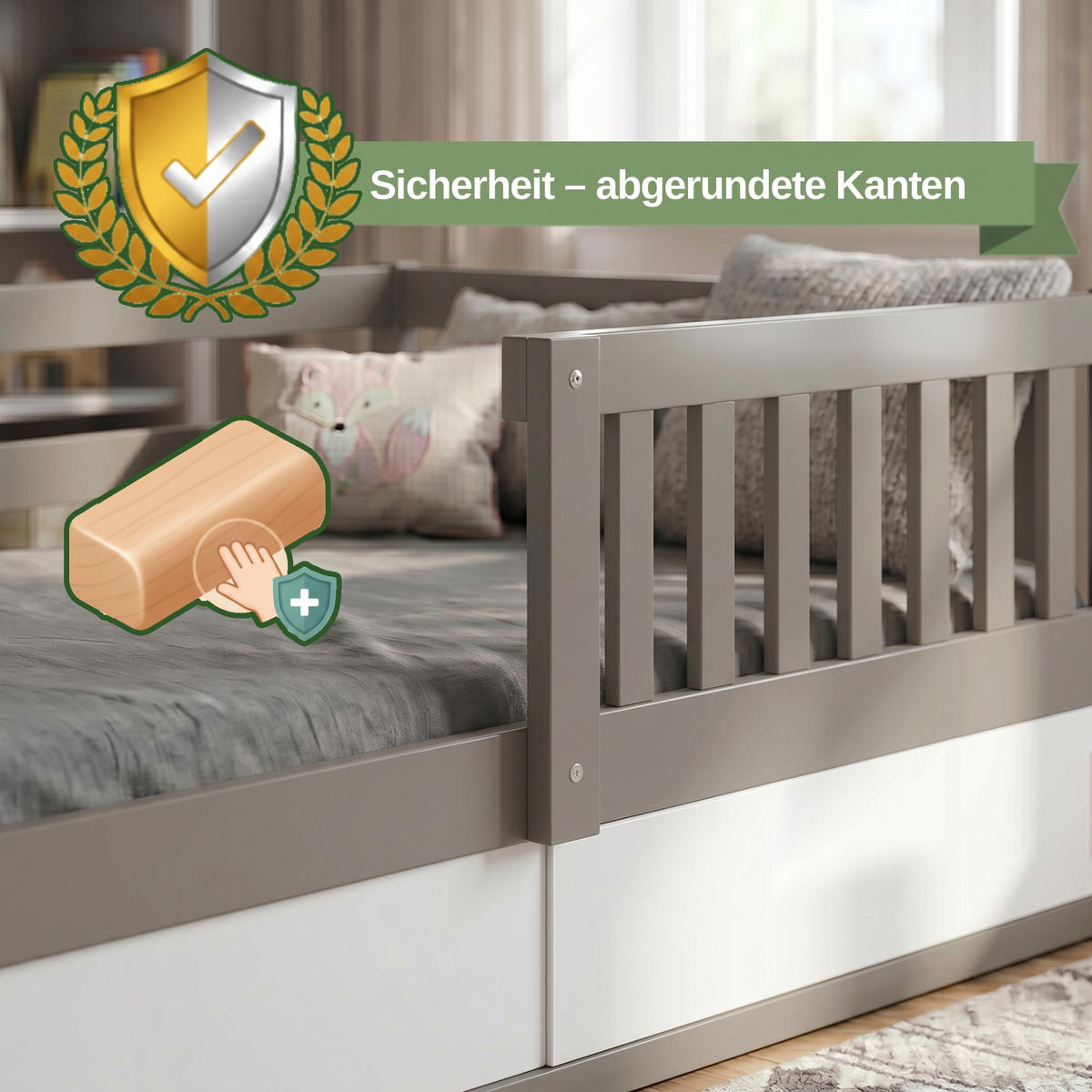 KINDERBETT Smart, 80x160, mit Stauraum, Gray - Grau, Holz (80/160cm) - Interbeds