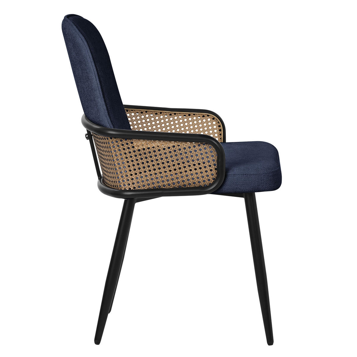 ESSZIMMERSTÜHLE 6er Set Dunkelblau mit Stoffbezug Rattan Optik - Schwarz/Dunkelblau, Naturmaterialien/Textil (51/91/61cm) - ML-DESIGN