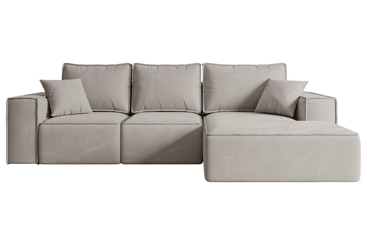 ECKSOFA mit Schlaffunktion und Bettkasten SERRA-L-S - 266x161x87 cm Hellbraun Velours - Hellbraun/Schwarz, Holzwerkstoff/Kunststoff (266/161cm) - ALTDECOR