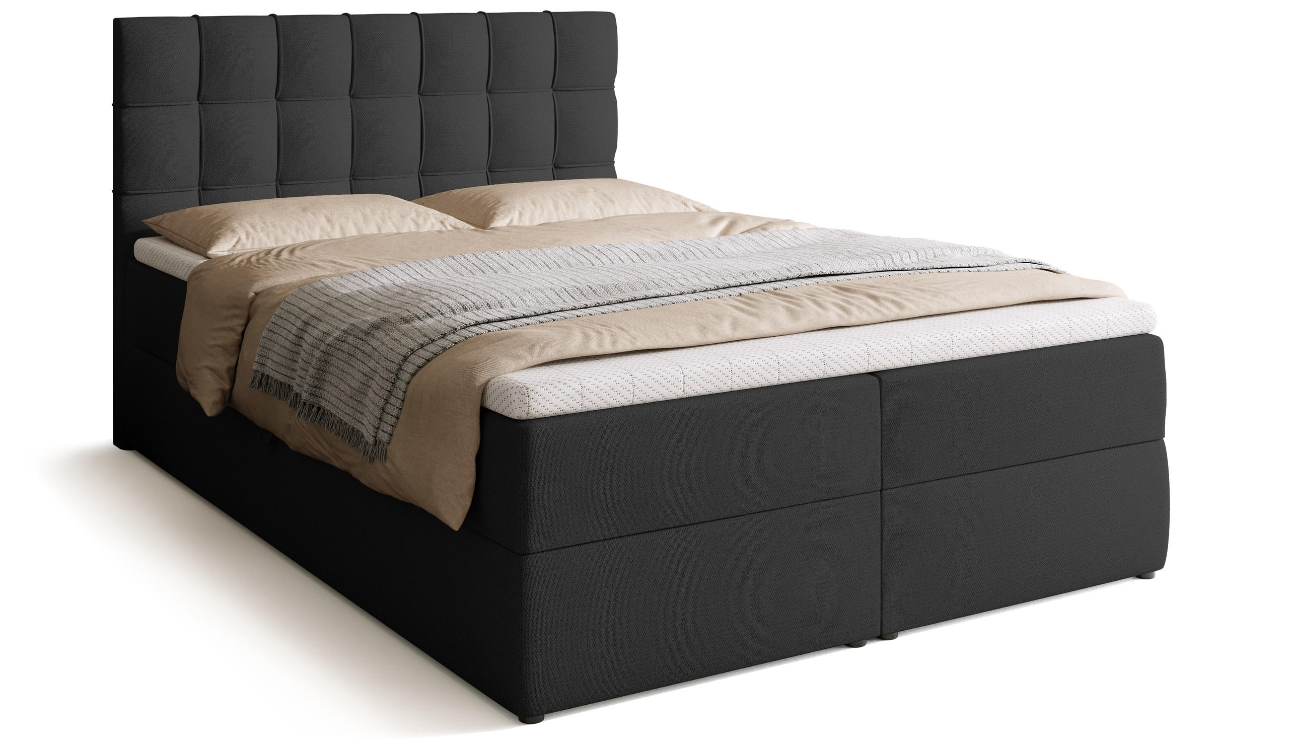 BOXBETT Detroit mit Topper 140/200 Anthrazit - Anthrazit, Holzwerkstoff/Textil (140/200cm) - Bromarkt