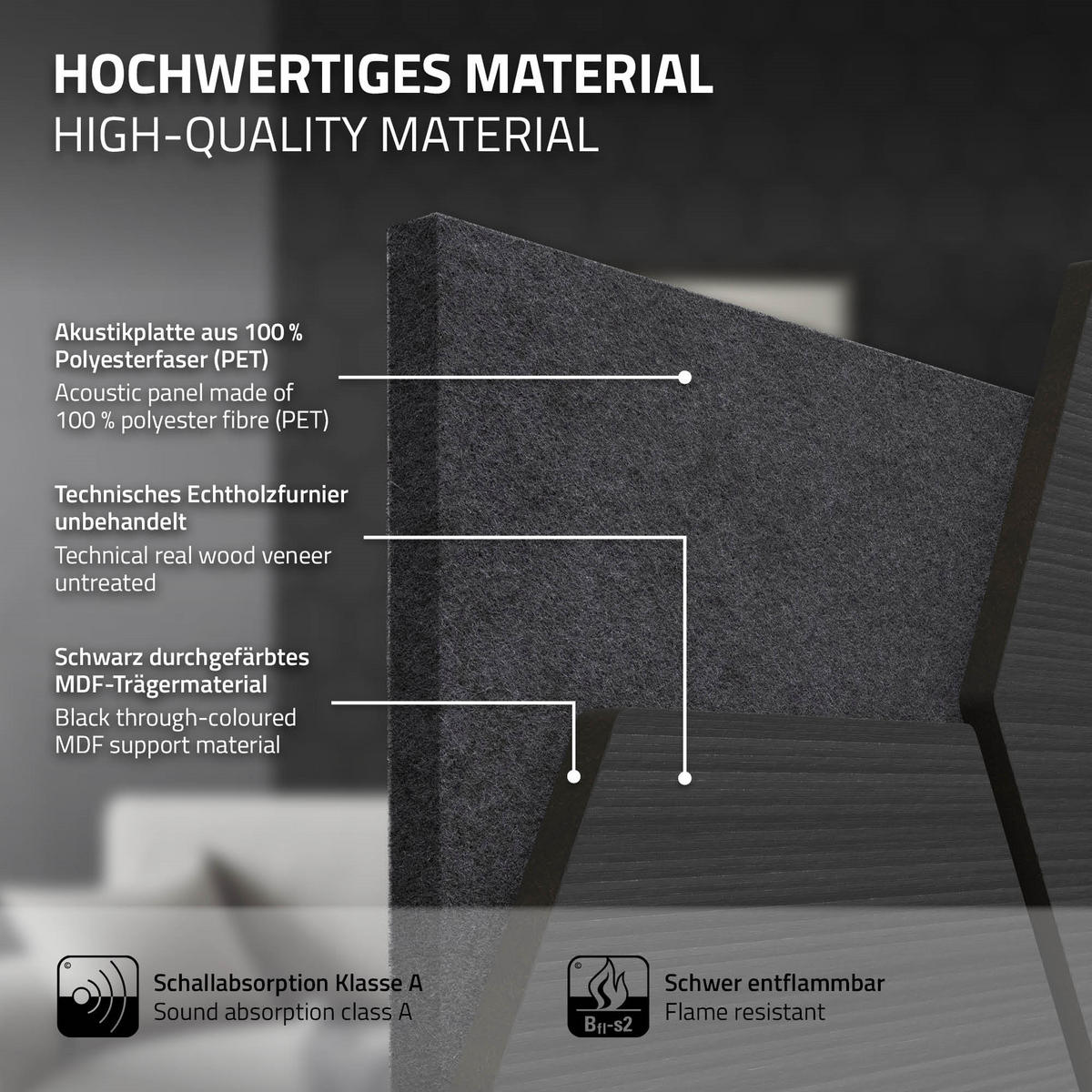AKUSTIKPANEEL Echtholz 2er Set Schwarz Hexagon - Schwarz, Holzwerkstoff (2.1/81.1/66.6cm) - ML-DESIGN