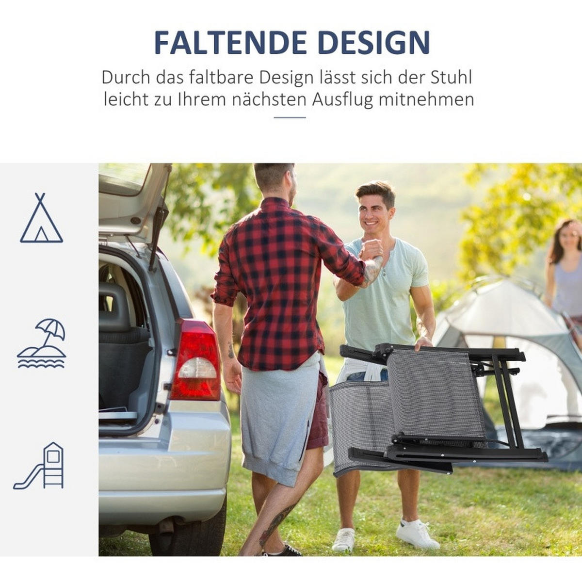SONNENLIEGE aus Stahl 70x65x111 cm in Grau mit 9-fach verstellbar - Grau, Metall (70/111/65cm) - Modfu