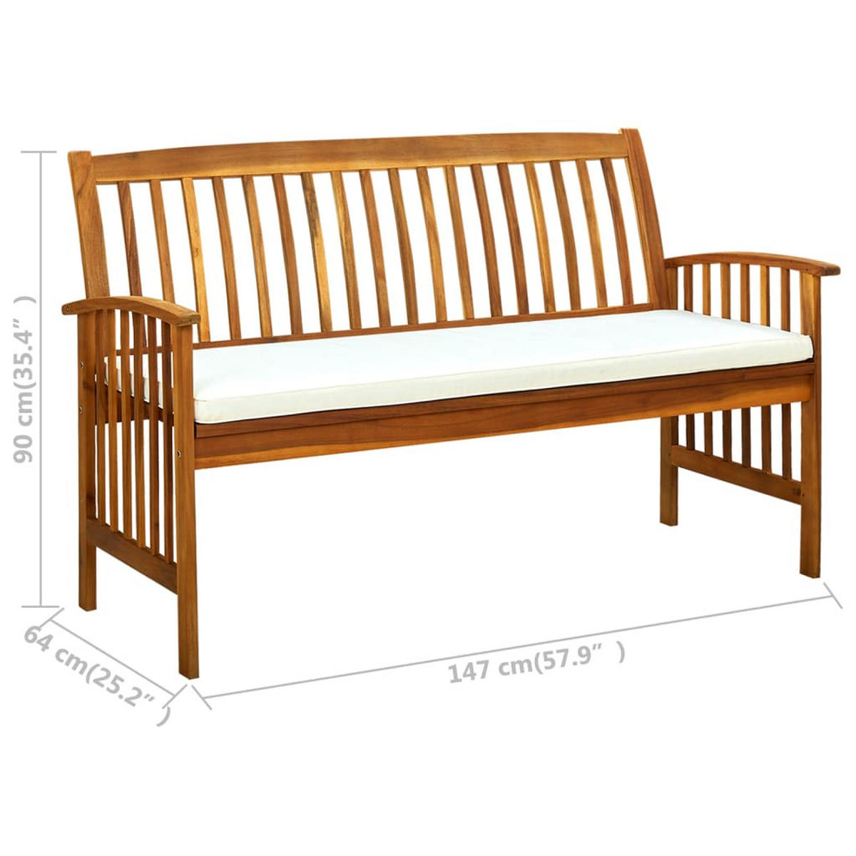GARTENBANK Mit Kissen 147 Cm Massivholz Akazie - Creme/Braun, Holz/Textil (147/90/64cm) - vidaXL