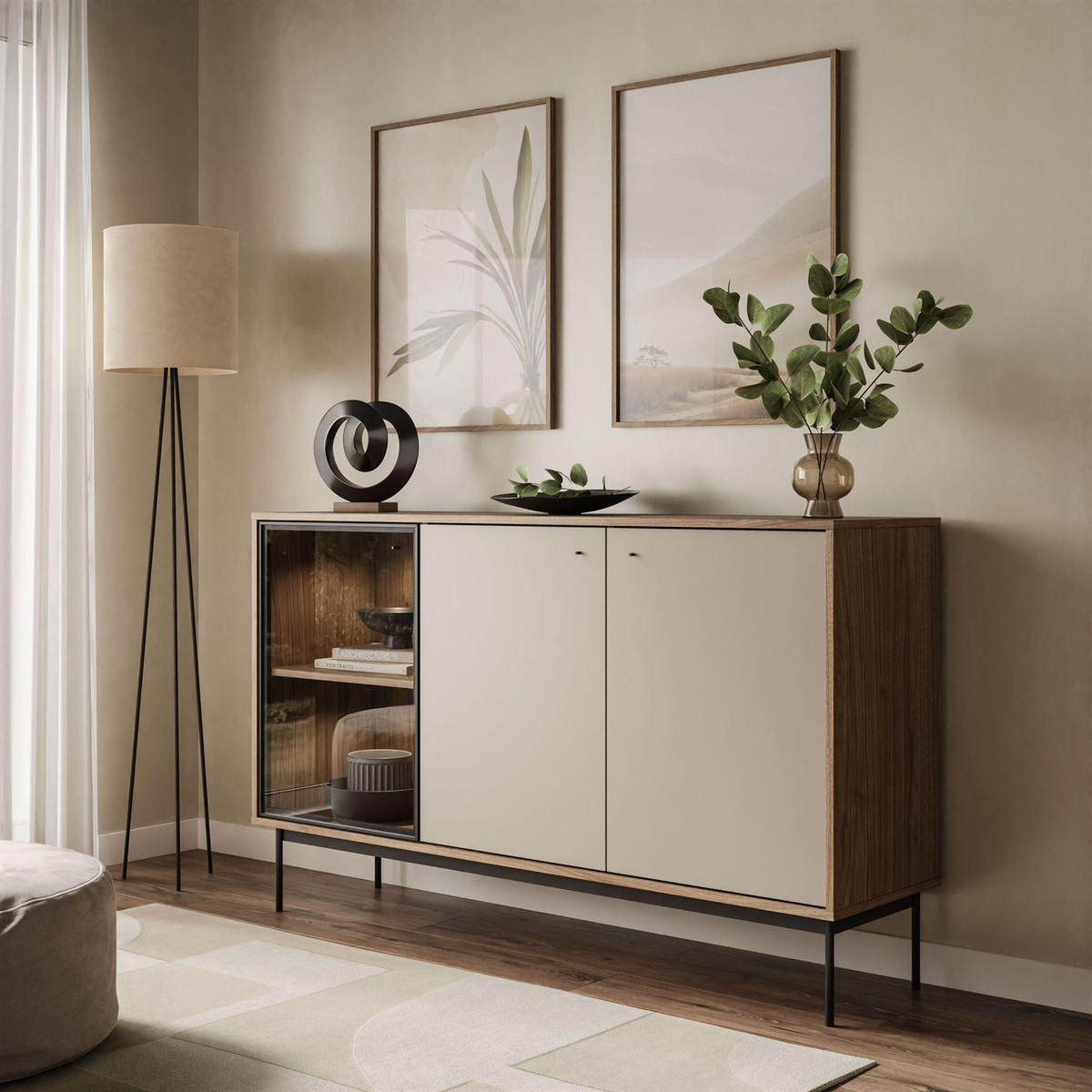 KOMMODE ISA 3D, dreitürig mit LED-Beleuchtung - Eichefarben, Holzwerkstoff (151/90/40cm) - Lookway