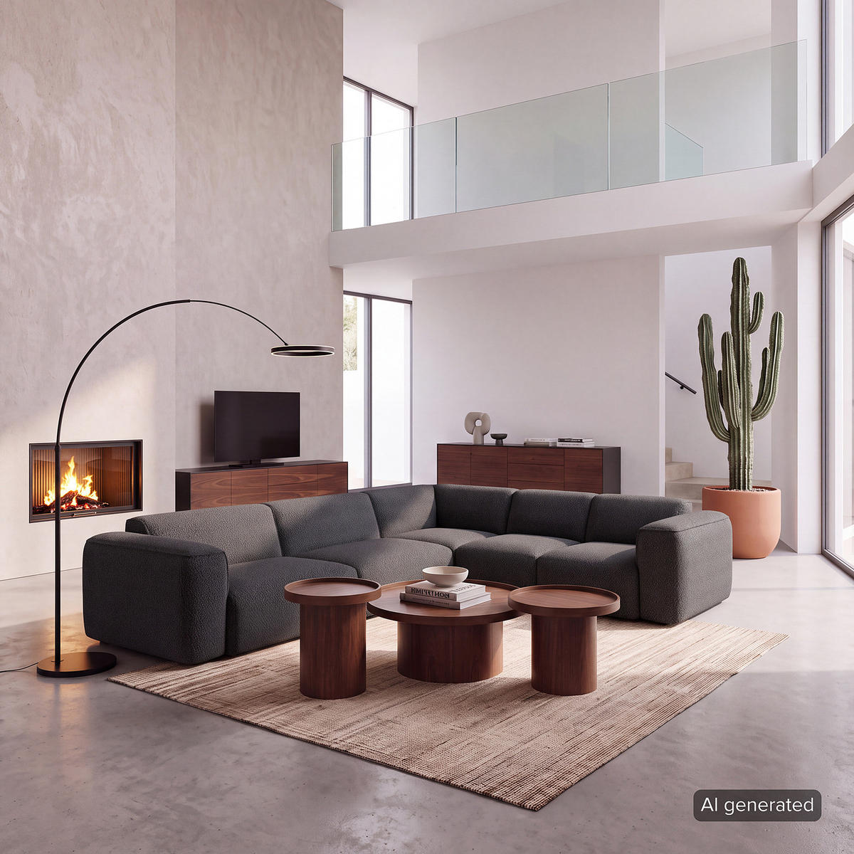ECKSOFA mit Rundecke - Anthrazit/Schwarz, Kunststoff/Textil (325/260cm) - home24
