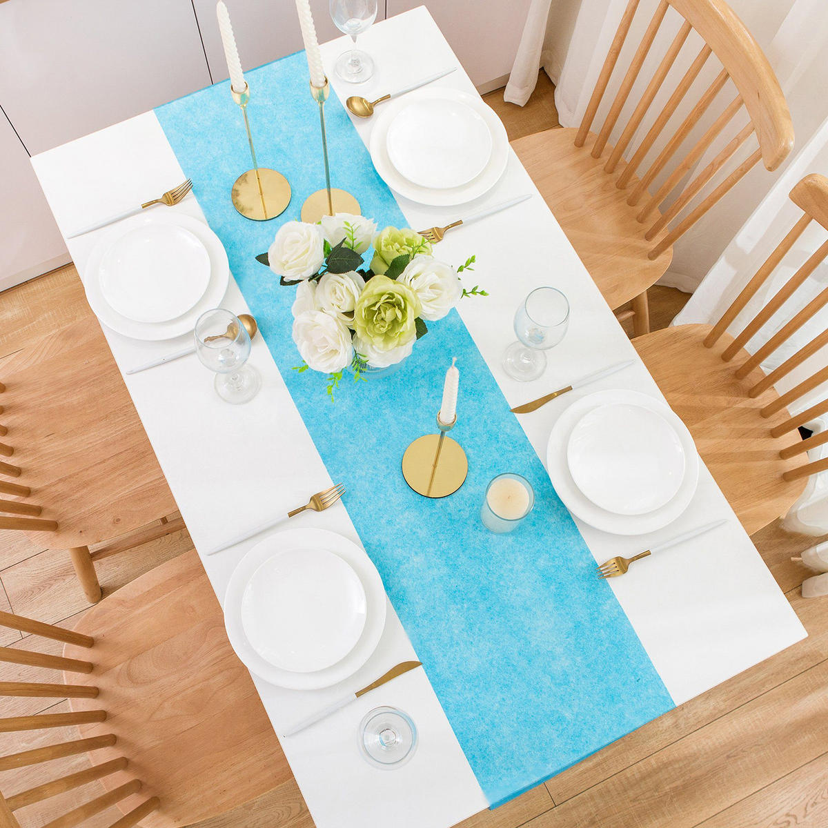 TISCHLÄUFER Vlies blau, 30 cm x 25 m, dekoratives Tischband für Hochzeit & Geburtstag - Blau, Textil (30/2500cm)