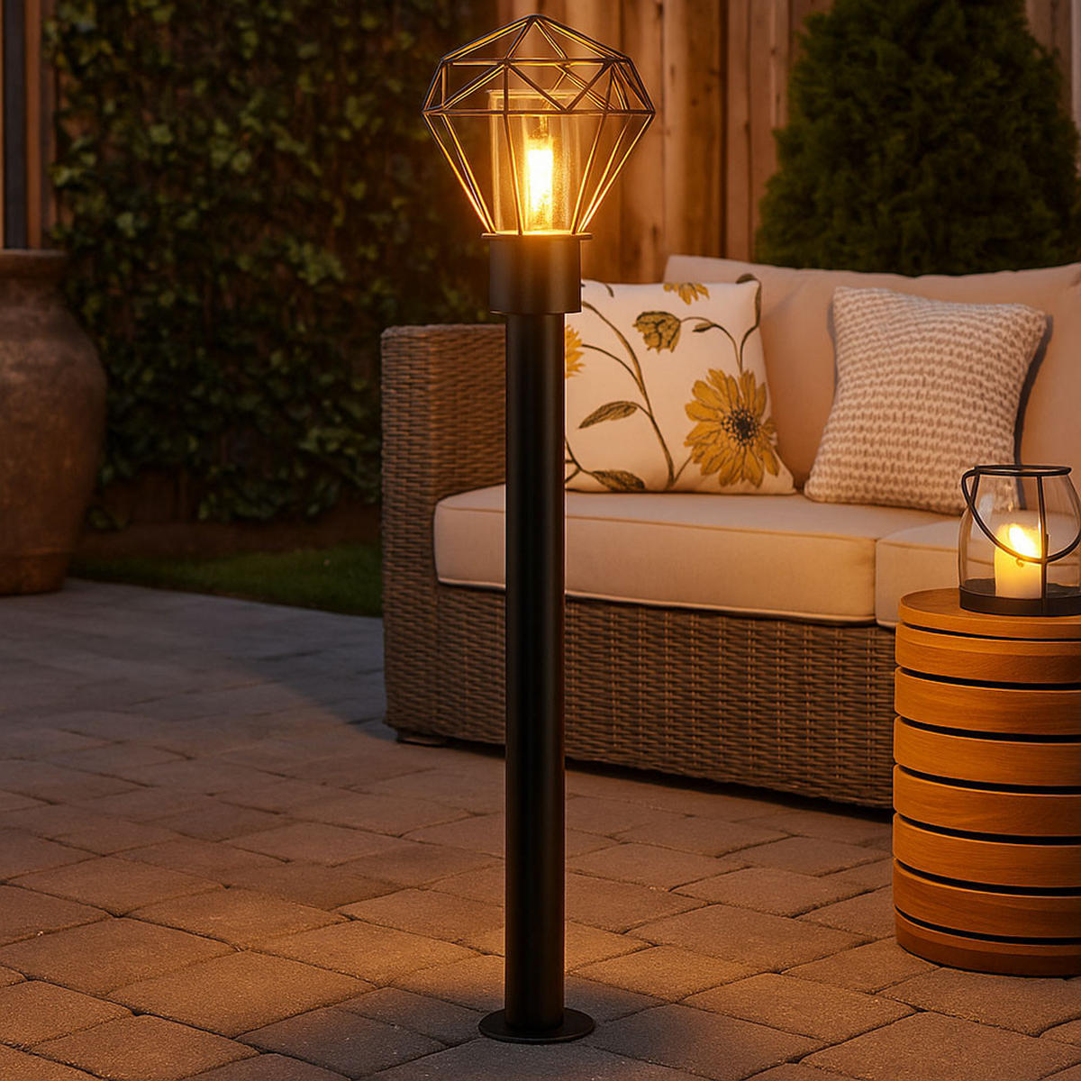 LED STEHLEUCHTE Gitter Edelstahl Schwarz - Schwarz, Metall (22.5/25.5/100cm) - Globo Lighting