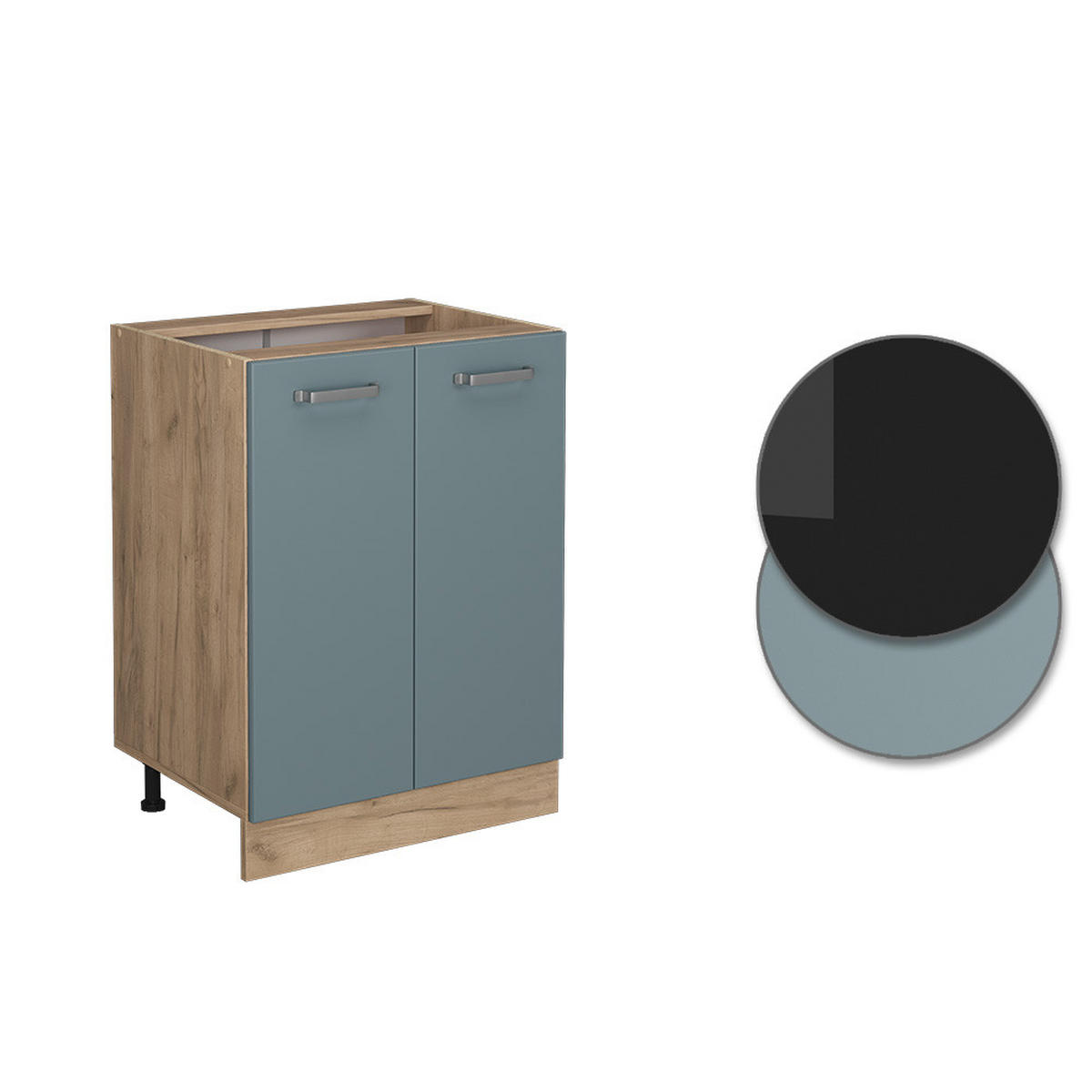 KÜCHENUNTERSCHRANK R-Line Blau-Grau 60 cm, AP Anthrazit - Honigeiche/Eiche Wotan, Holzwerkstoff (60/81.6/60cm) - Vicco