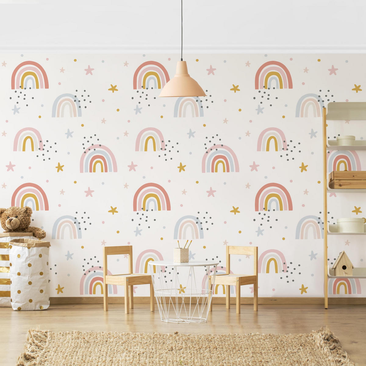 FOTOTAPETE Regenbogenwelt mit Sternen und Pünktchen 432/290 cm - Multicolor, Papier (432/290cm) - Bilderwelten