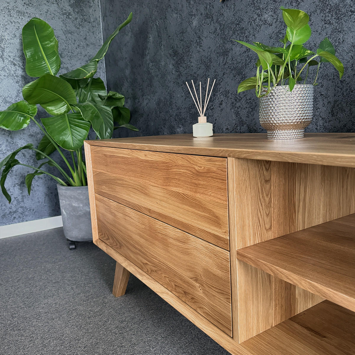 TV-SCHRANK Spectra aus massivem Eichenholz 140 cm - Eichefarben/Naturfarben, Holz (140/65/50cm) - Danzz