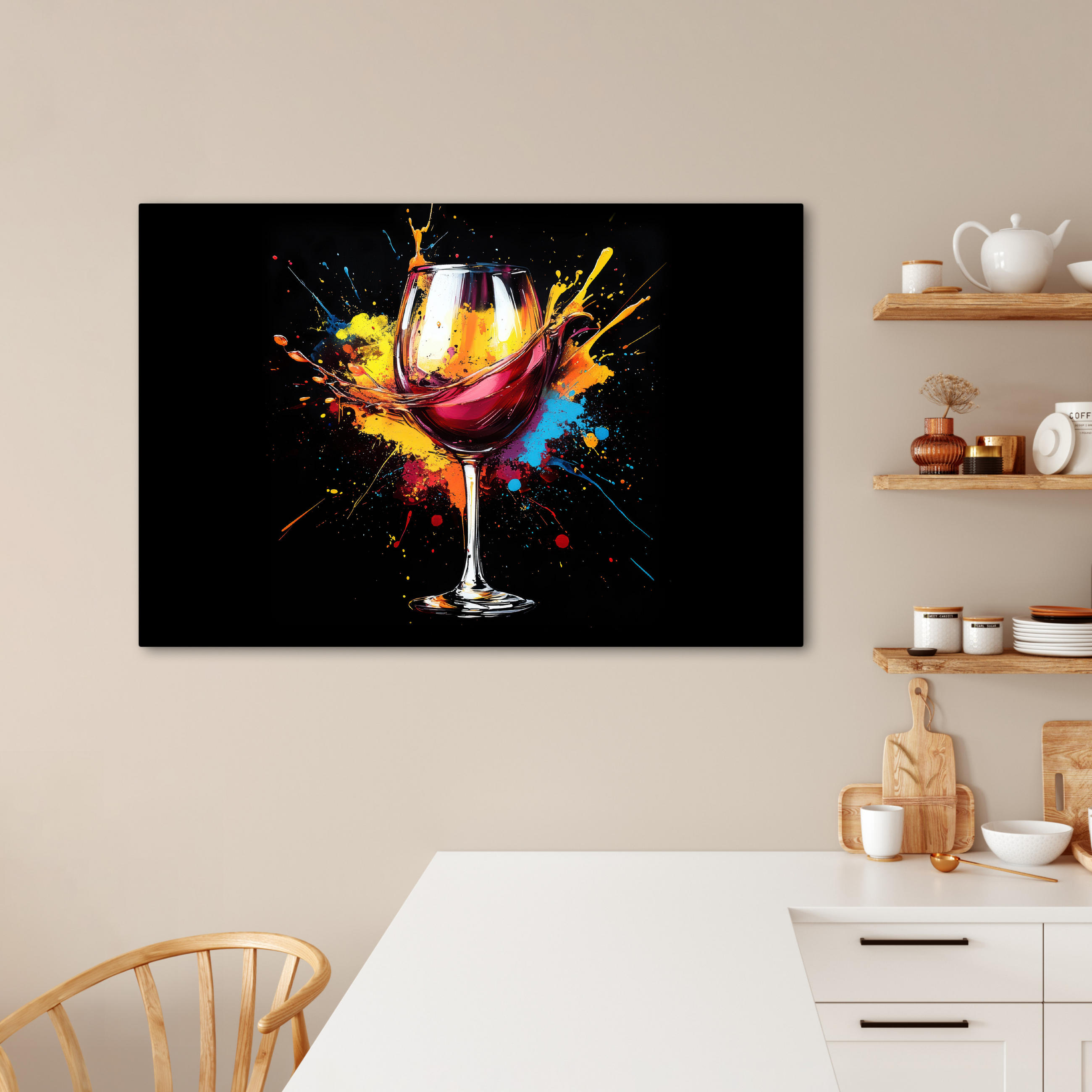 LEINWANDBILD Wein - Glas - Graffiti - Getränk - Rot - Farbe Wohnzimmer 120x80 cm - Weinrot, Textil (120/80cm) - MuchoWow