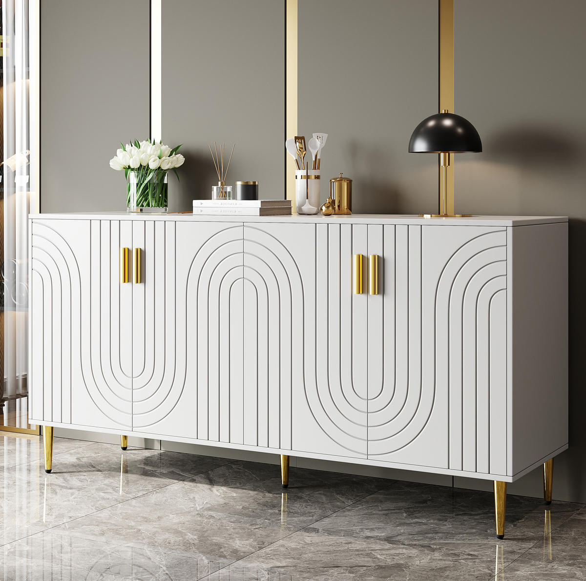 SIDEBOARD mit Stauraum ca. 152 x 40 x 75 cm MDF Weiß - Weiß, Holzwerkstoff (152/75/40cm) - Meubliv