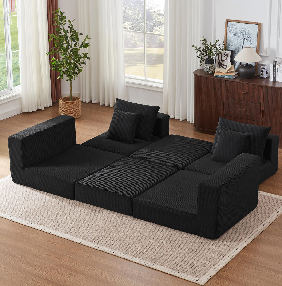 SOFA modular 2-Sitzer Cord Schwarz - Schwarz, Kunststoff (96/259.5cm) - Meubliv
