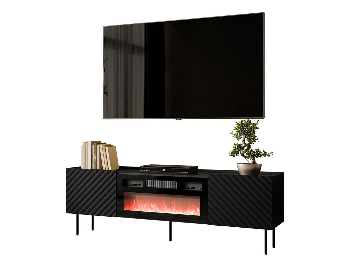 TV-LOWBOARD Lucca 180 2D mit Elektrische Kamin - Schwarz, Holz/Holzwerkstoff (181/59/40cm) - MIRJAN24