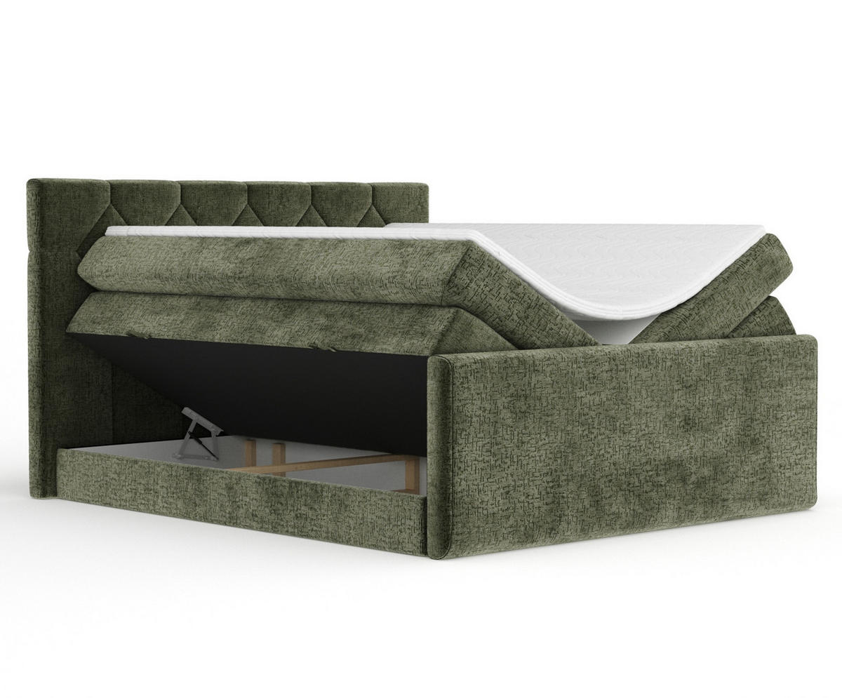 BOXSPRINGBETT Toma Olivenfarbe 140/200 cm - Schwarz/Olivgrün, Holz/Holzwerkstoff (140/200cm) - Maison de Reve