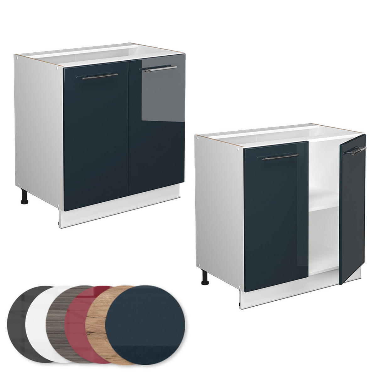 SPÜLENUNTERSCHRANK Fame-Line Dunkelblau Hochglanz 80 cm mit Regal AP Anthrazit - Weiß/Dunkelblau, Holzwerkstoff (80/82/60cm) - Vicco