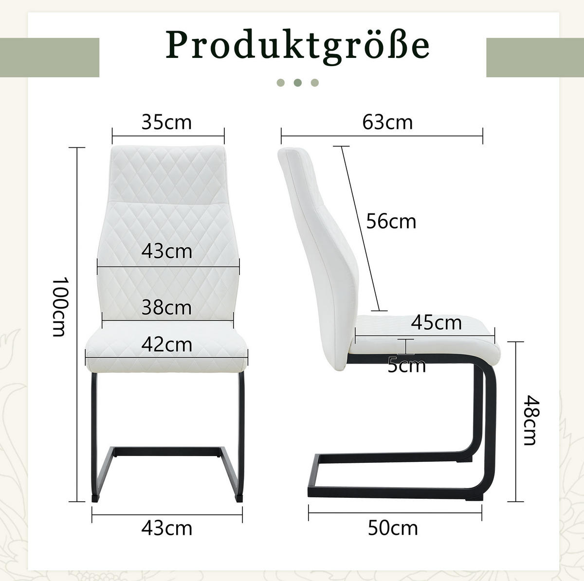 ESSZIMMERSTUHL 2er-Set mit hoher Rückenlehne PU-Lederoptik Weiß Schwarz - Schwarz, Metall (63/100/43.1cm) - Meubliv
