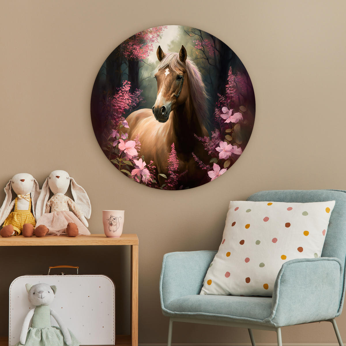 WANDBILD Pferd - Blumen - Rosa - Natur - Wald 60x60 cm - Altrosa, Kunststoff (60/60cm) - MuchoWow