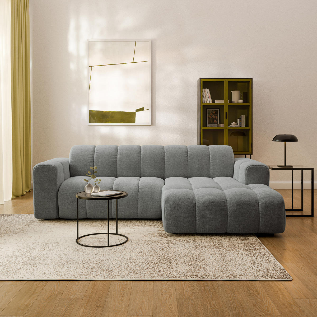 ECKSOFA TISI Grau Strukturstoff - Grau, Holz (274/165cm) - MASSENO