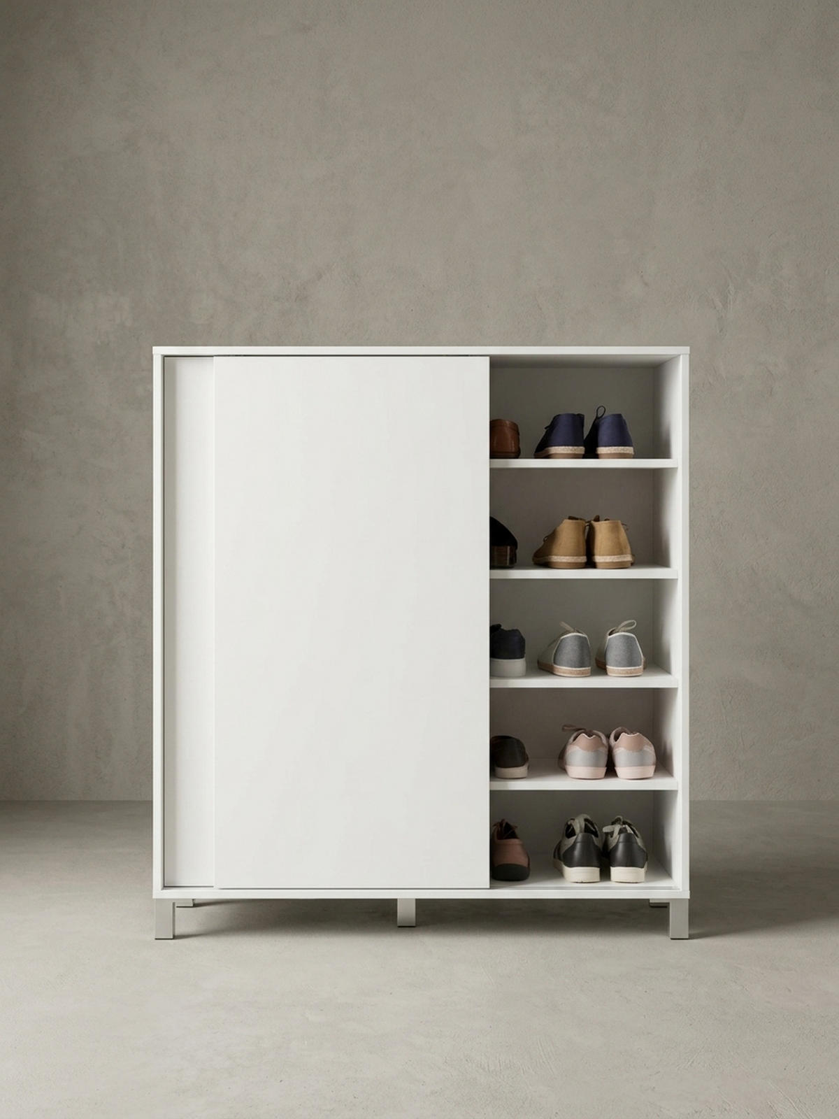 SCHUHSCHRANK Holz für 20 Paar Schuhe mit Schiebetüren, Weiß 100x38x108 cm - Silberfarben/Weiß, Holz/Kunststoff (100/108/38cm) - KADIMA DESIGN