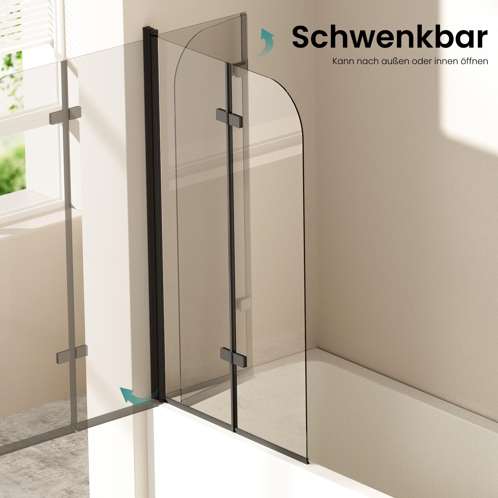 DUSCHWAND für Badewannen Faltbar mit Leicht zu Reinigen Schwarz 140/120 cm - Schwarz, Glas (120/140cm) - EMKE