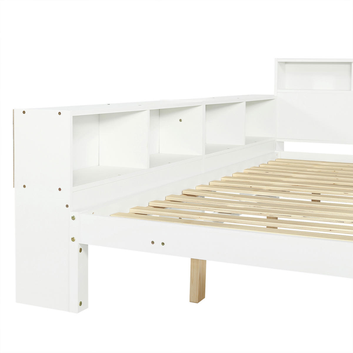 BETT 120/200 cm in Weiß mit Ausziehbett, Stauraumregal, Kopfteilablage und Ladestation - Weiß, Holzwerkstoff (120/200cm) - STILVORA