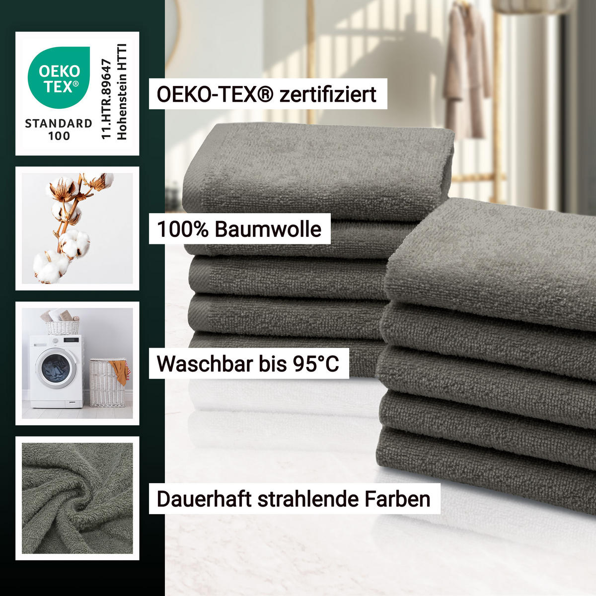 SEIFTÜCHER, 10er-Set, 30x30 cm, 100% Baumwolle, Braun - Taupe, Textil (30/30cm) - Zollner