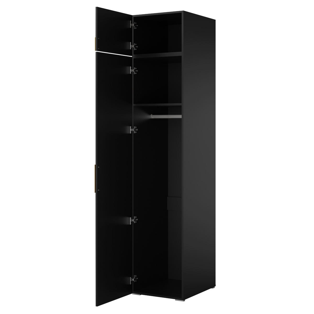 DREHTÜRENSCHRANK mit Aufsatz Napoli 1D 50 Schwarz (schwarzer oder goldener Griff) - Silberfarben/Schwarz, Holzwerkstoff/Kunststoff (50/35/60cm) - mzm24