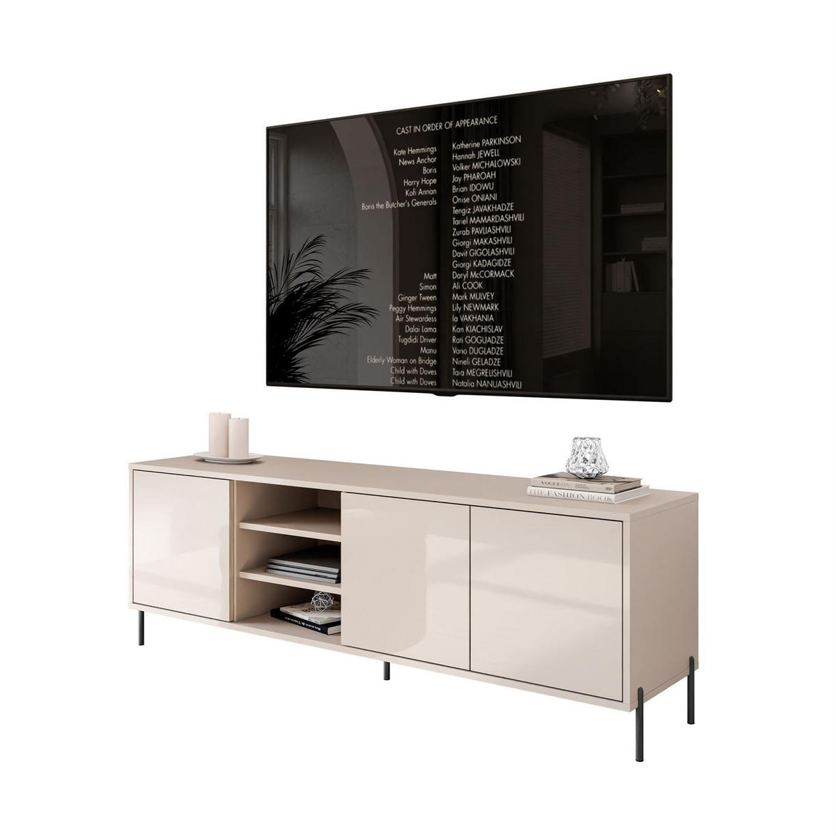 TV-SCHRANK SANAYI Kaschmir Hochglanz – gerade schwarze Beine - Kaschmir, Holzwerkstoff (156/60/38cm) - Lookway