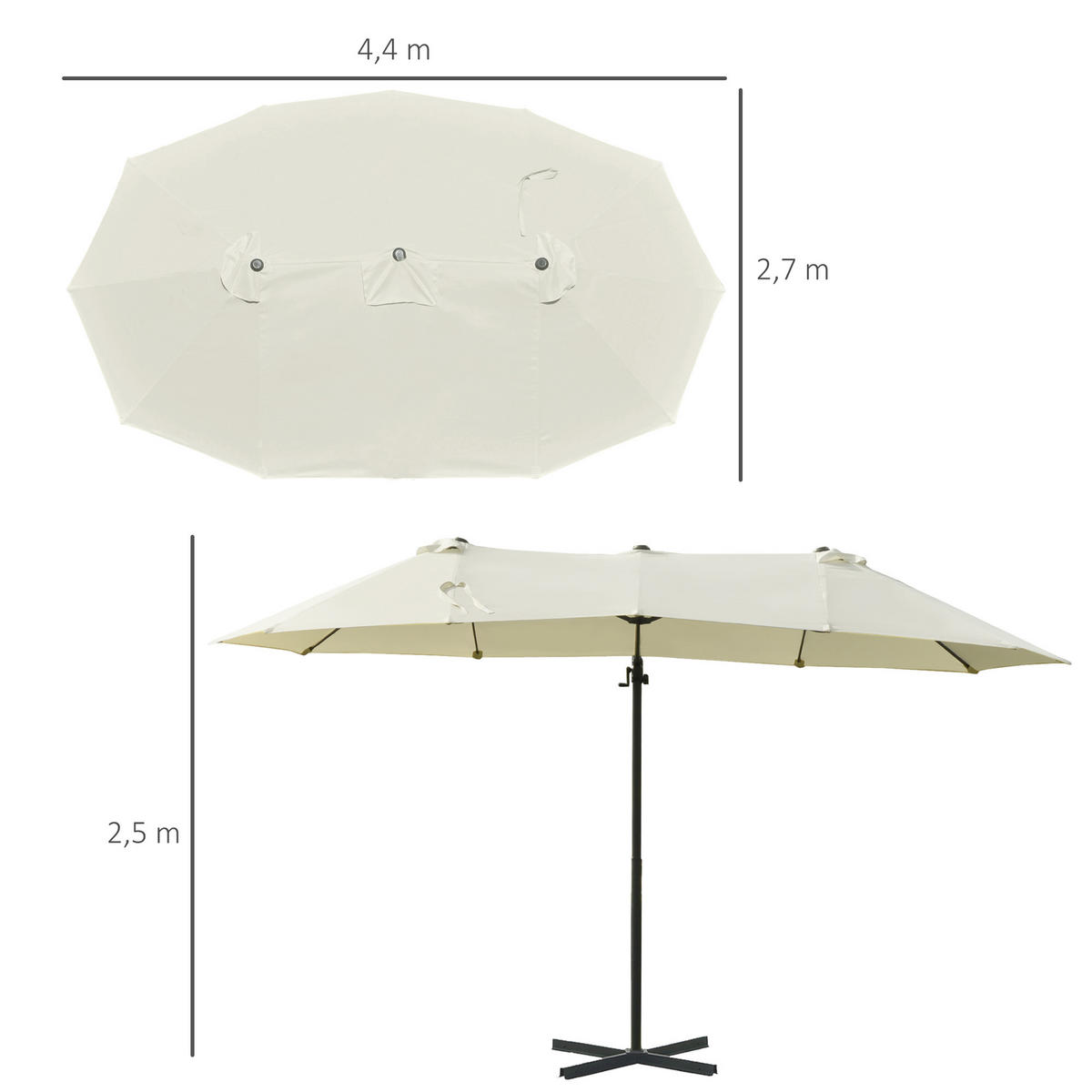 DOPPELSONNENSCHIRM, Ampelschirm mit Kurbel, Verstellbarer Gartenschirm, Metall, Cremeweiß - Beige, Metall (270/460cm) - Outsunny