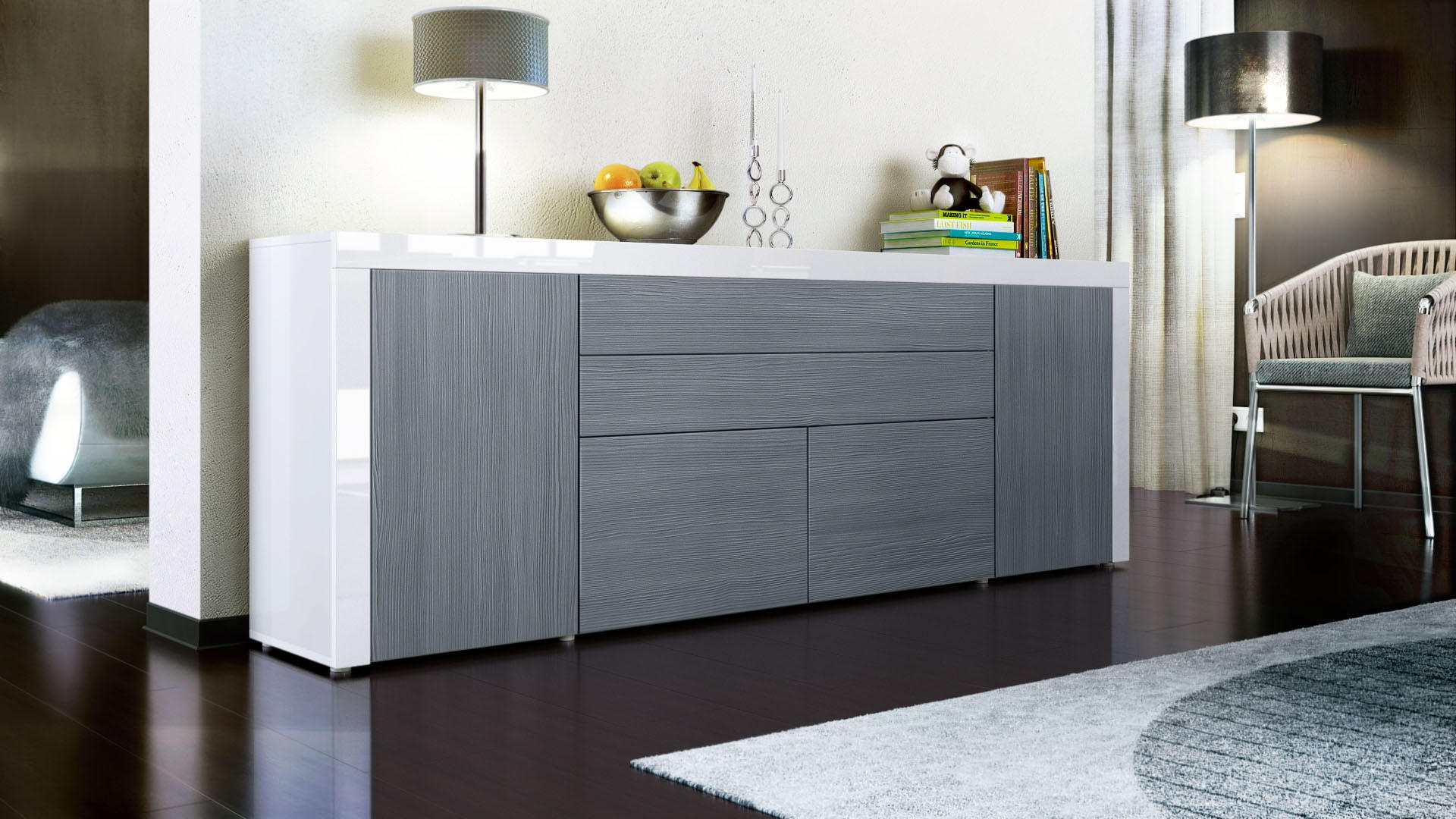SIDEBOARD La Paz Avola-Anthrazit / Weiß Hochglanz - Anthrazit, Holzwerkstoff (200/72/35cm) - Vladon